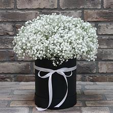 Цветочная композиция из Гипсофила в шляпной коробке в Сысерти